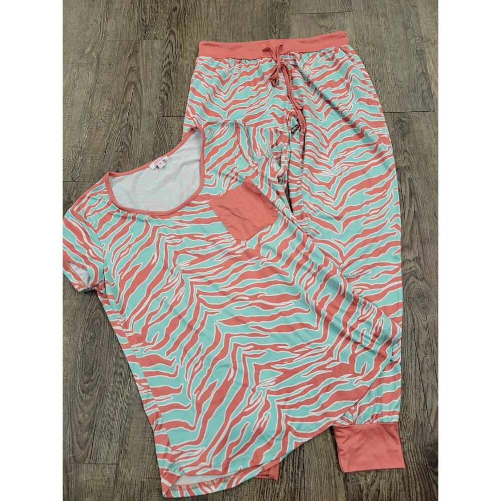 Vibrant Coral and Mint Zebra Pajama Set
